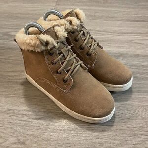 Bearpaw Unisex Kids Tan Leather Round Toe Lace Up Ankle Snow Boots Size US 1